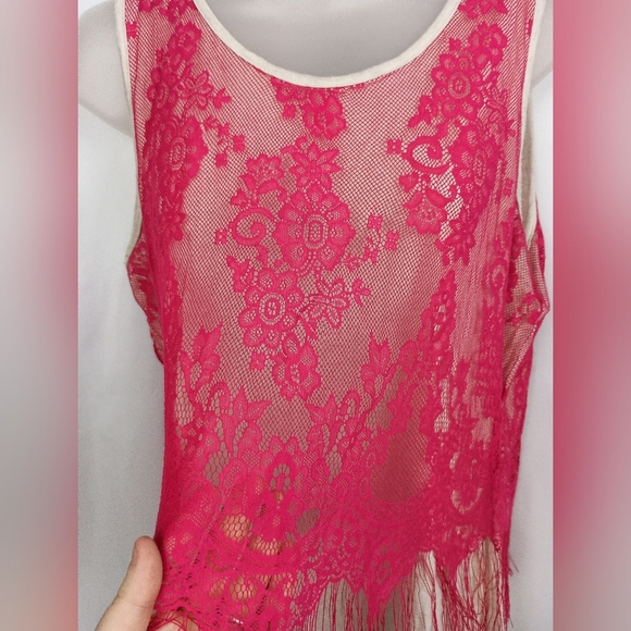 2/$30 Barbiecore Pink Lace Summer Sleeveless Top (#1,383) - Picture 5 of 8